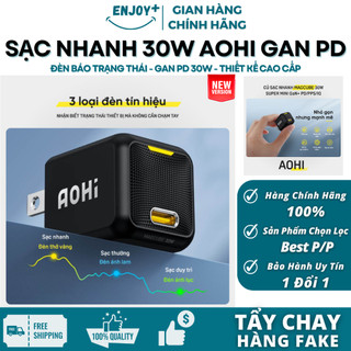 Củ sạc nhanh 30W chuẩn PD GAN siêu nhỏ AOHI MAGCUBE AOC-C001 có đèn báo 3 giai đoạn sạc hỗ trợ PD3.0/IQ - ENJOYPLUS