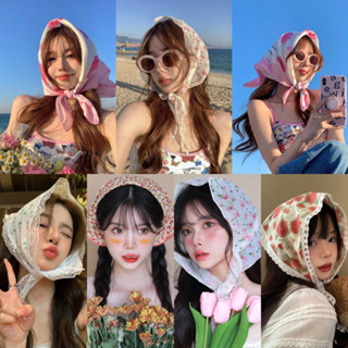 ✿ hàng sẵn ✿ Khăn Voan Bandana Turban Phối Ren Hoa Nhí | Khăn Choàng Cổ Trùm Đầu Đi Biển Buộc Tóc, Áo Yếm