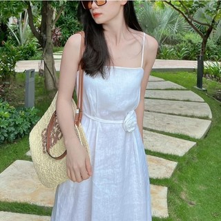 ĐẦM MAXI LINEN 2 DÂY KÈM HOA - DA3144
