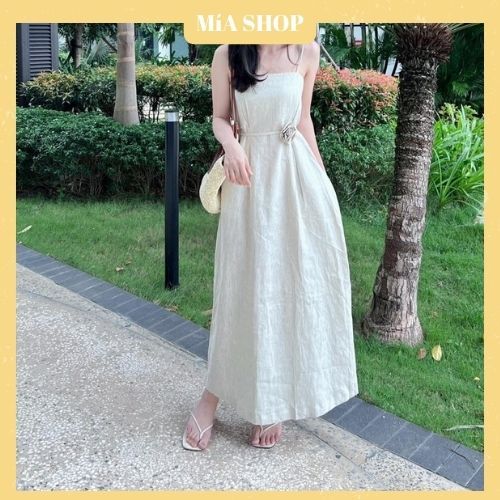 ĐẦM MAXI LINEN 2 DÂY KÈM HOA - DA3144
