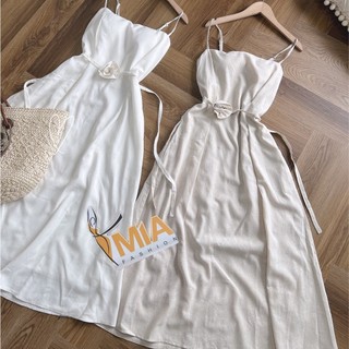 ĐẦM MAXI LINEN 2 DÂY KÈM HOA - DA3144