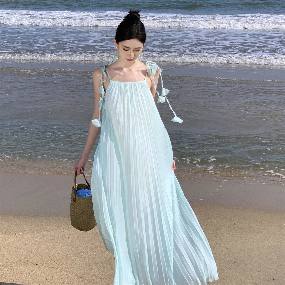 [HÀNG QC] Đầm maxi dập ly xanh ngọc dáng rộng