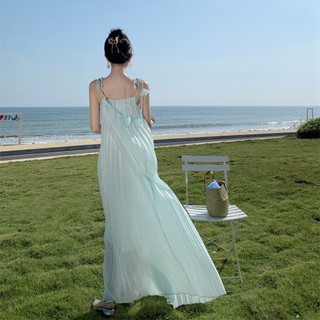 [HÀNG QC] Đầm maxi dập ly xanh ngọc dáng rộng