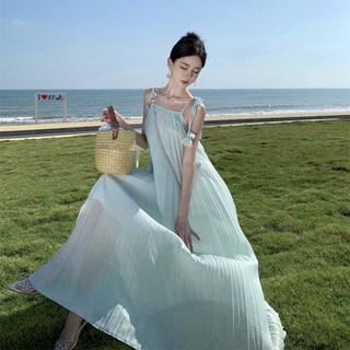 [HÀNG QC] Đầm maxi dập ly xanh ngọc dáng rộng