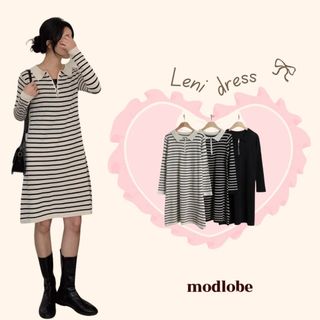 Đầm dáng suông kẻ sọc vải mềm đơn giản Modlobe Leni dress Hàn Quốc