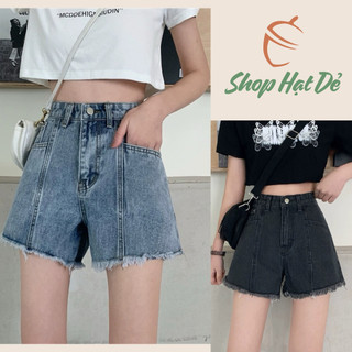 Quần short jean nữ đen xanh ống rộng tua gấu cạp cao Q4, quần đùi bò nữ tôn dáng siêu cá tính hot trend-Shop Hạt Dẻ