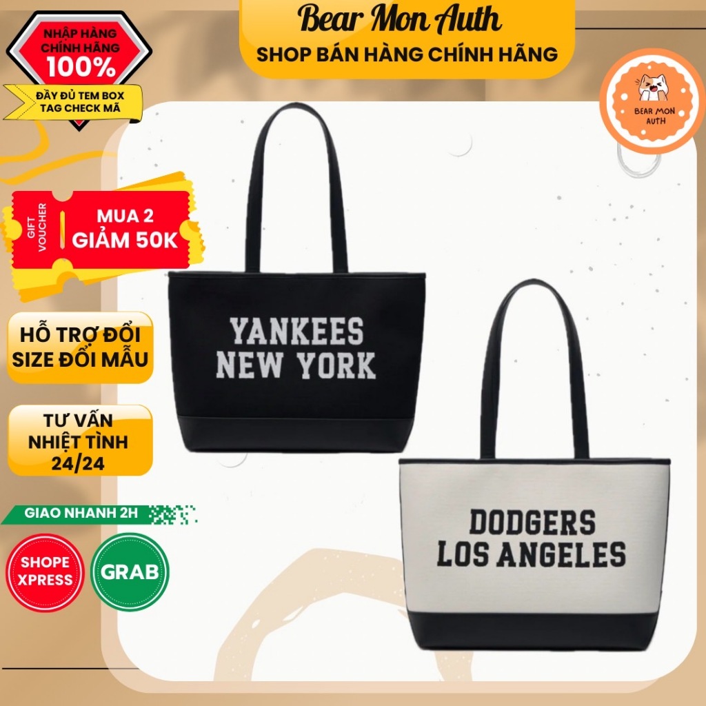 Túi MLB Varsity Jacquard Large Shopper Bag LA Dodgers 3Aorl104N Màu Trắng Và Đen