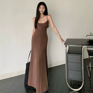 Đầm maxi 2 dây đen nâu xòe nữ tính