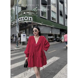 Đầm xòe cổ V kate ( đỏ tươi )