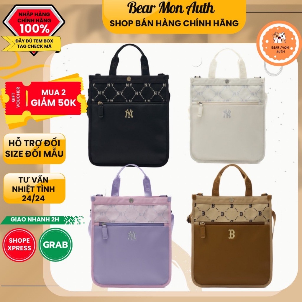 Túi Tote MLB Diamond Monogram Round Sub Bag New York Yankees Boston Red Sox 7Aubmd34N màu đen hồng nâu trắng
