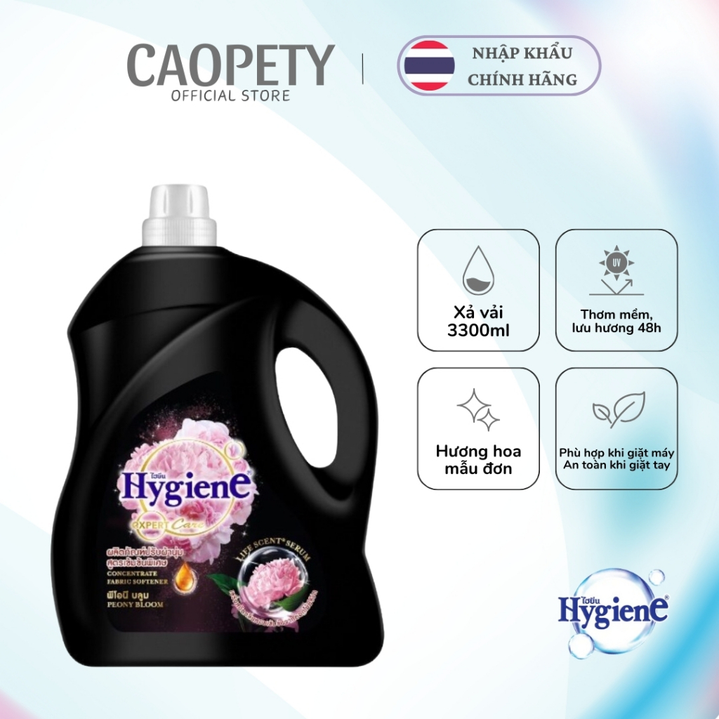 Nước xả vải thái lan Hygiene dung tích 3500ml, nước xả vải can màu đen dùng cho cả giặt máy và giặt tay CAOPETY