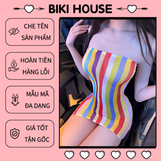 Bodystocking váy ôm body tôn dáng cúp ngực sexy gợi cảm set ngủ 7 sắc cầu vòng quyến rũ co giãn tốt BIKI HOUSE N977