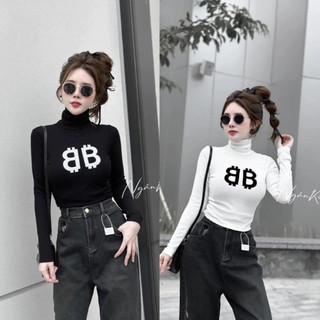 ÁO THUN CỔ LỌ CROPTOP DÀI TAY IN CHỮ B ĐẸP CLB52