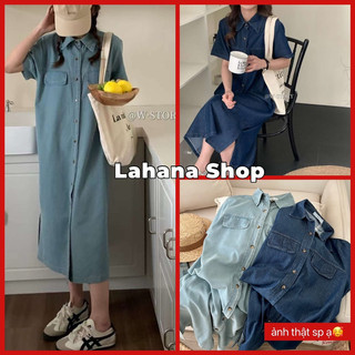 Lahana@ Váy Denim Mềm Xuông Đóng Cúc Cộc Tay QC (sẵn+quà)