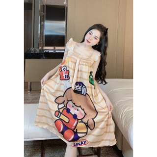Váy Đầm Cánh Tiên Mặc Nhà Dễ Thương, Vải Lụa Xước freesize 40-60kg - Chun's sleepwear