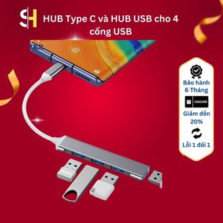 Hub type c và hub usb 3.0 cho 4 cổng usb 3.0, usb otg, bh 6 tháng