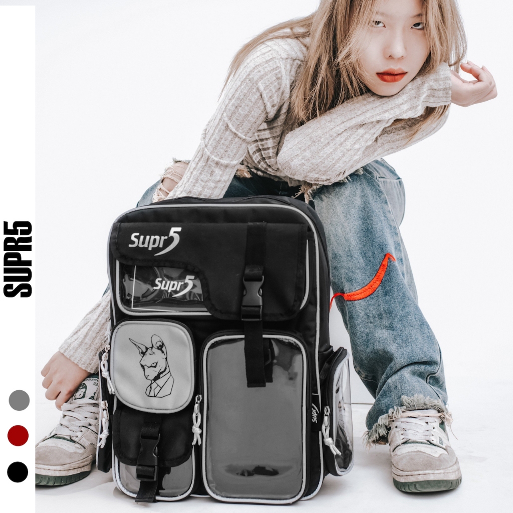 Balo thời trang nam nữ Supr5 Beerus Reflective. Balo màu đen phản quang unisex cá tính