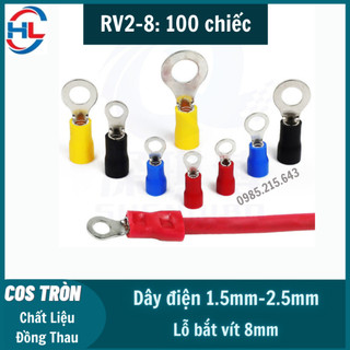 100 đầu cos tròn rv2-8, đầu cos chữ o, rv2-8, đầu cos dây điện, đầu cos tròn