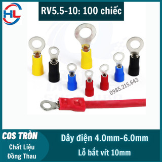 100 Đầu cos tròn RV5.5-10, đầu cốt tròn RV5.5-10, cos tròn 5.5-10, đầu cos dây điện