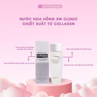 Nước Hoa Hồng Trắng Da 3W CLINIC Hàn Quốc Chiết Xuất Từ Collagen Giúp Se Khít Lỗ Chân Lông Mềm Mịn Da dung tích 150ml