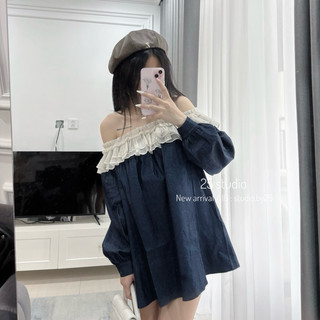 [ CÓ SẴN ] VÁY TRỄ VAI BÈO DENIM | by25