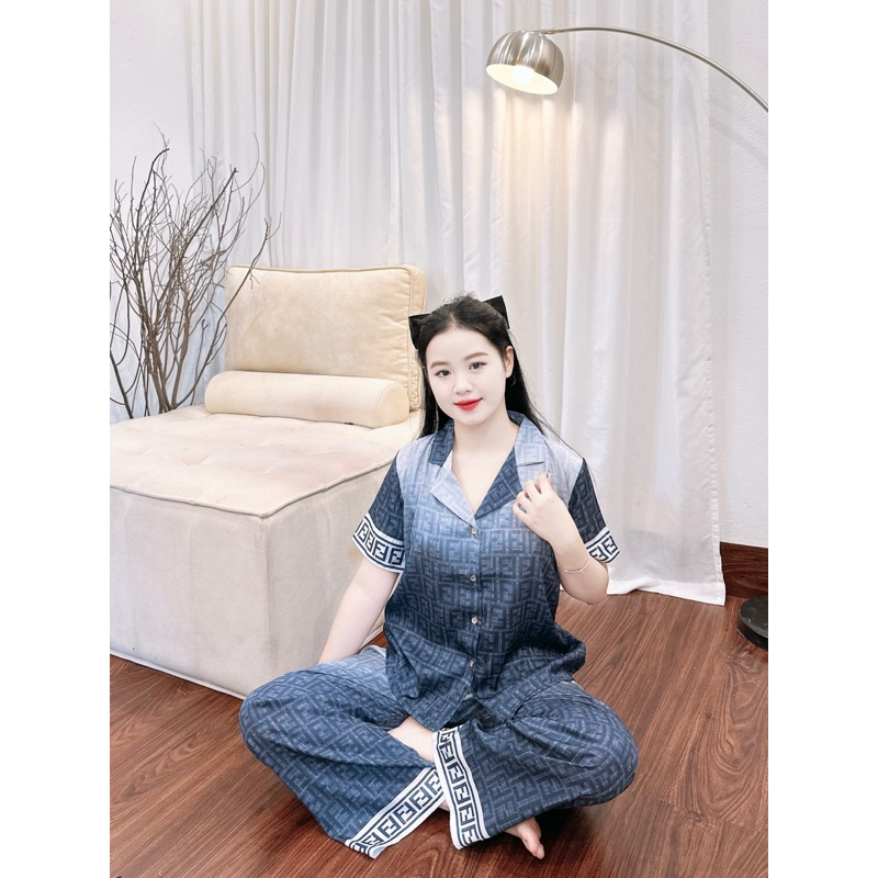Tiệm nhà Mia-Pyjama lụa phối hoa cam