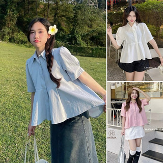 Áo babydoll cổ sơ mi tay ngắn vạt xòe dáng ngắn màu vintage, áo sơ mi dáng ngắn formbabydoll M141