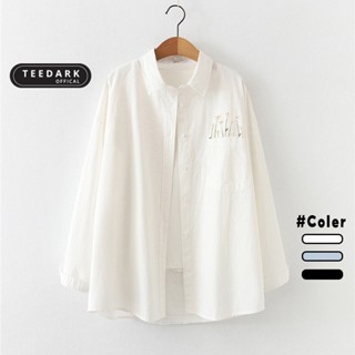 Áo sơ mi nữ vải đũi in HOA CÚC by TEEDARK, Áo sơ mi form rộng dài có túi trước ngực -Mã TDPT691