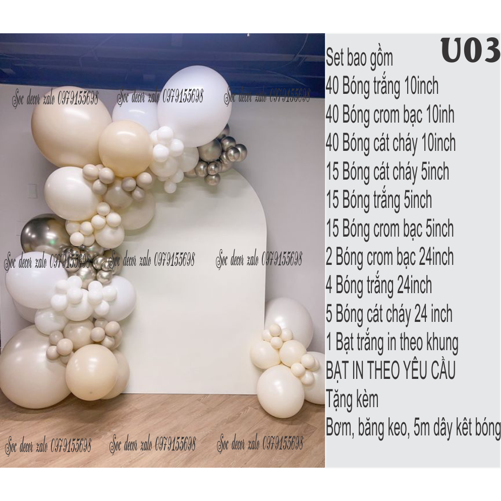 Set kèm khung U, bạt backdrop in theo yêu cầu trang trí khai trương, cưới hỏi ,sinh nhật cho bé