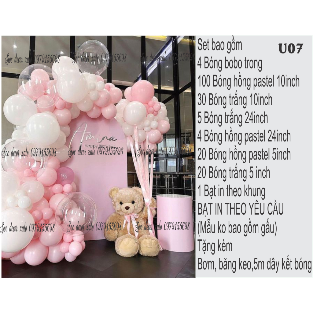 Set kèm khung U, bạt backdrop in theo yêu cầu trang trí khai trương, cưới hỏi ,sinh nhật cho bé