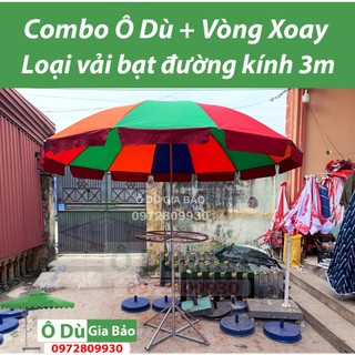 [Combo]Ô chính tâm tròn 3m (vải bạt 12 nan)_ Vòng xoay treo quần áo và chân đế sắt gấp gọn