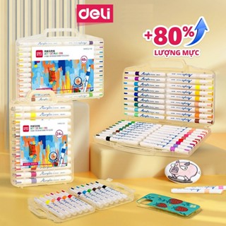 Bút Sơn Acrylic Marker Deli bản nâng cấp THÊM 80% MỰC, Hộp Nhựa, Cho trẻ tập tô màu, học vẽ, mỹ thuật