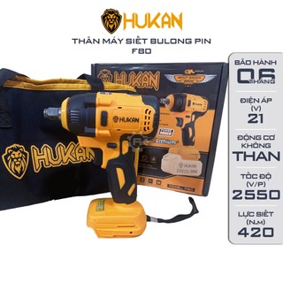 Thân máy siết bulong Hukan F80 Tặng TÚI VẢI Lực siết 420Nm Động cơ Không chổi than