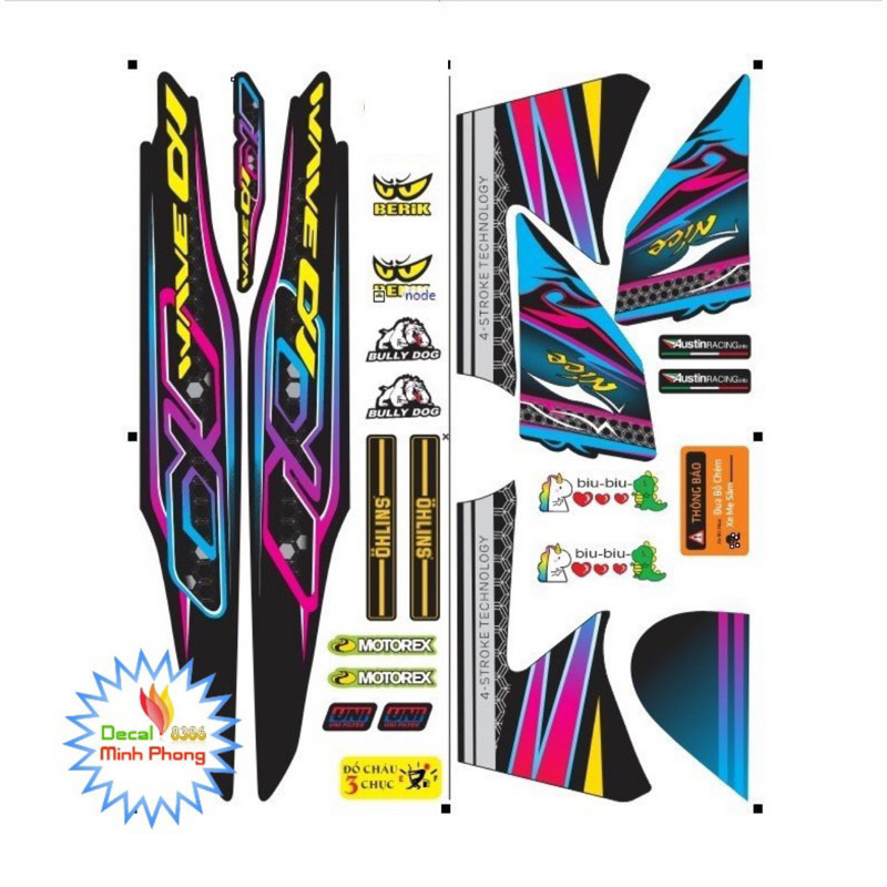 Tem wave 100-50cc tím xanh đen