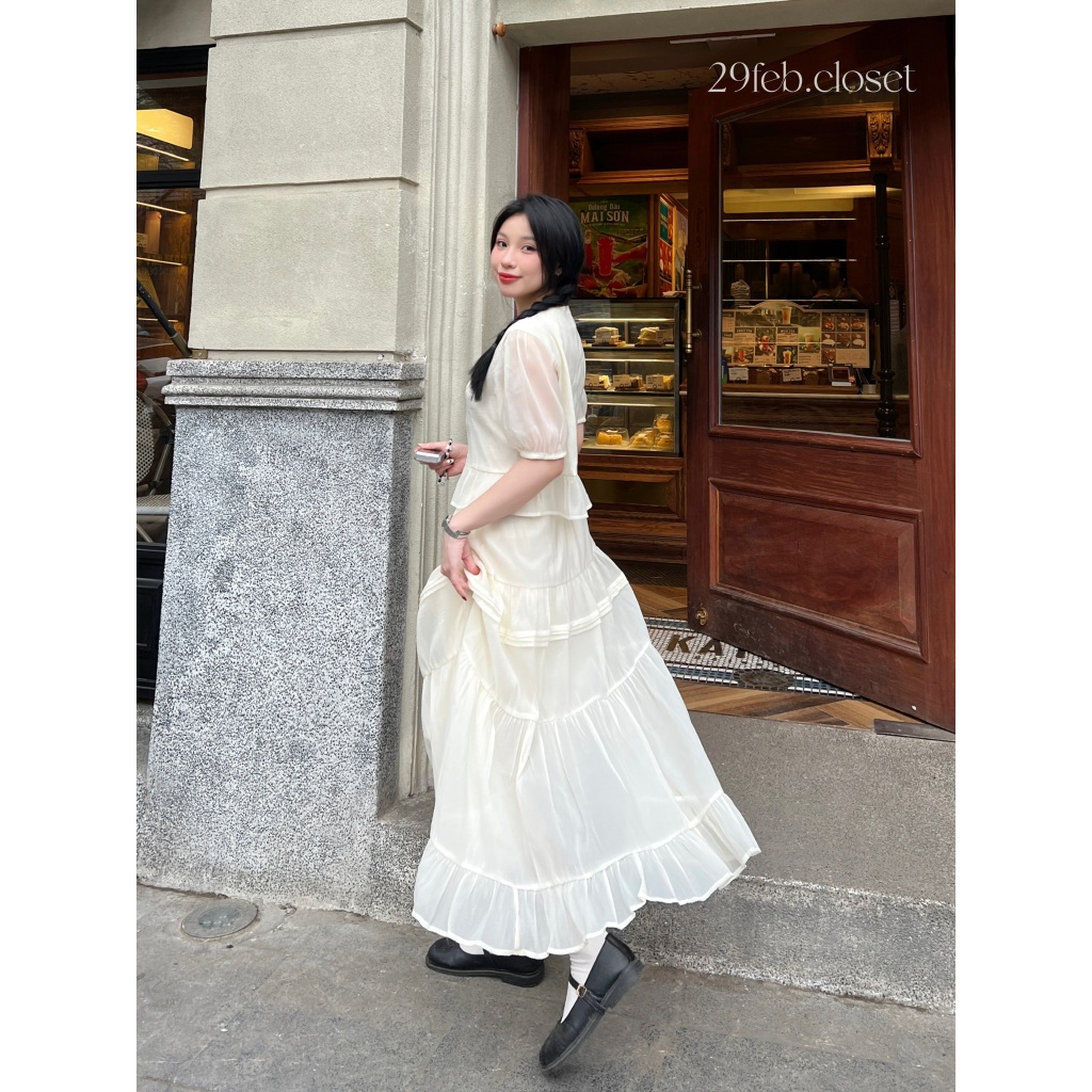 Set Áo Ngắn Tay Kèm Chân Váy Tầng Dáng Dài Xòe Nhẹ Nhàng Sang Chảnh Chất Tơ Sần - 29feb.closet - S166 | BigBuy360 - bigbuy360.vn