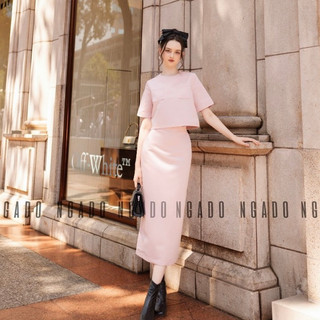 Set áo váy hồng ngắn tay NGADO, set đồ nữ, chân váy dài phối áo cổ tròn
