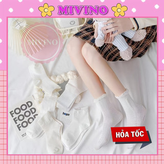 Tất ren hoa Mivino vớ cổ cao phối ren bèo co giãn phong cách tiểu thư TN136
