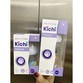Bình sữa và núm ti KICHILACHI Natural 125ml/260ml cổ rộng, núm silicon cao cấp