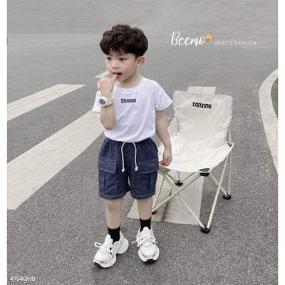Quần short Beemo giả bò túi hộp chỉ nổi mặc hè chất liệu giả bò co giãn, thấm hút mồ hôi cho bé từ 9-25kg tuổi 4154QHB