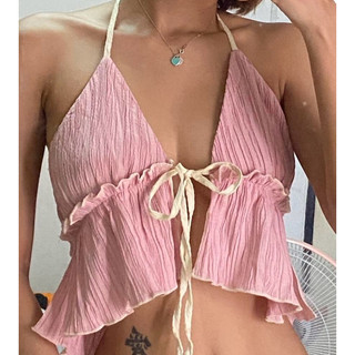 Áo croptop xẻ ngực thắt dây thời trang đi biển
