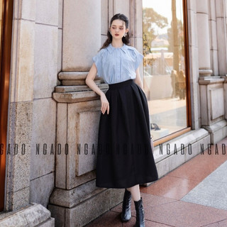 Chân váy bố đen NGADO, chân váy xòe, dáng dài, công sở