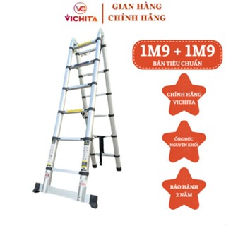   HÀNG TIÊU CHUẨN  Thang Rút Gọn Tiện Lợi Chính Hãng VICHITA Chữ A 3.8M  1.9M+1.9M  - ỐNG NHÔM NGUYÊN KHỐI Siêu Chắc Chắn 