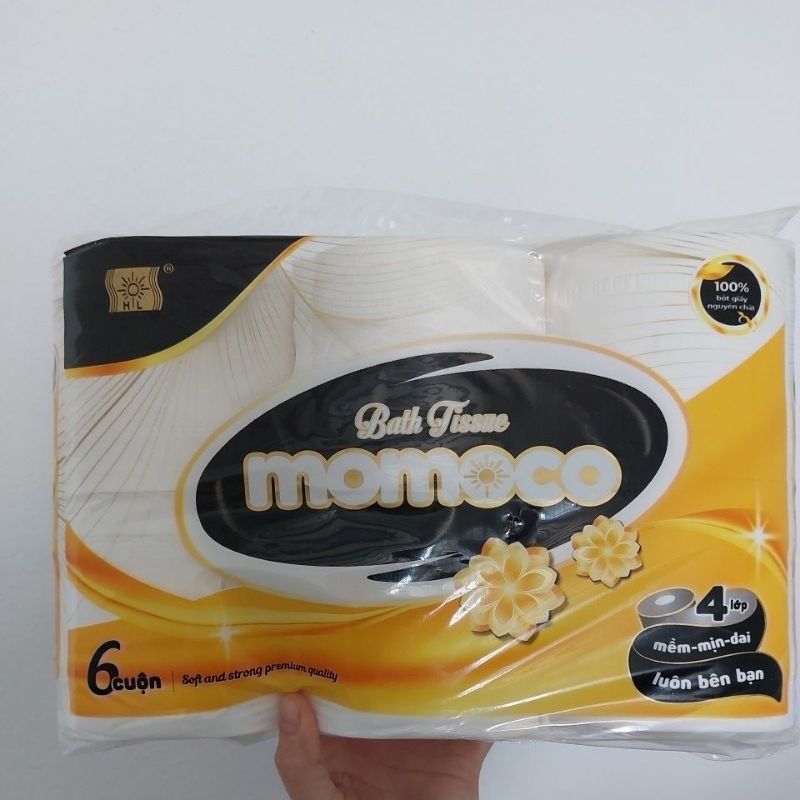giấy vệ sinh momoco loại 1 bền, chắc, mịn, dai, cầm nặng tay nhé khách.