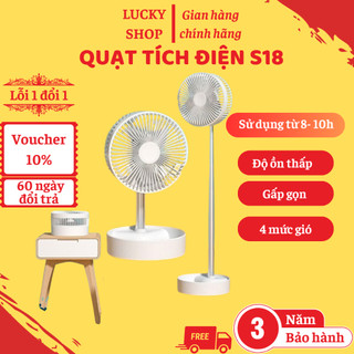Quạt tích điện gấp gọn, quạt mini để bàn xoay 180 độ, quạt sạc điện thoại để bàn pin trâu