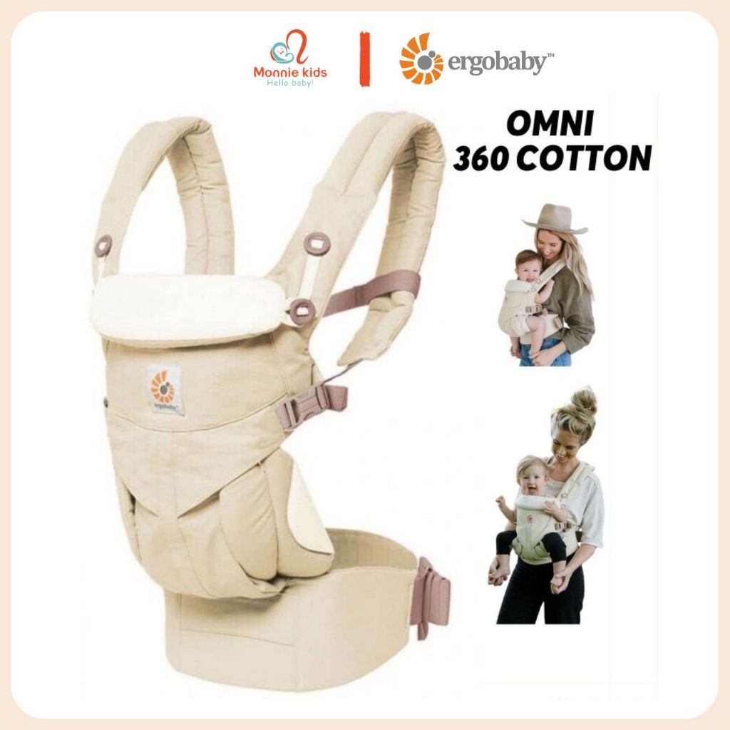 Địu 4 tư thế Ergobaby Omni 360 Cotton cho bé 0m+, đai địu trợ lực em bé - Monnie Kids