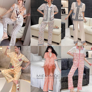 Pijama lụa tay ngắn quần dài - bộ ngủ lụa Quảng Châu chất đẹp