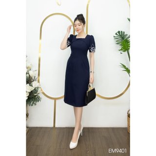 Đầm emy em9401 suông tay kết hạt xanh đen