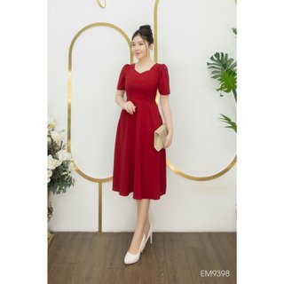 Đầm emy em9398 xoè đỏ cổ lục giác