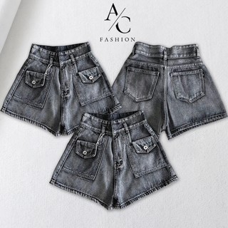 Quần short jeans nữ phối túi hộp màu xám bạc avocado, quần đùi bò nữ chất jeans dày dặn mùa hè