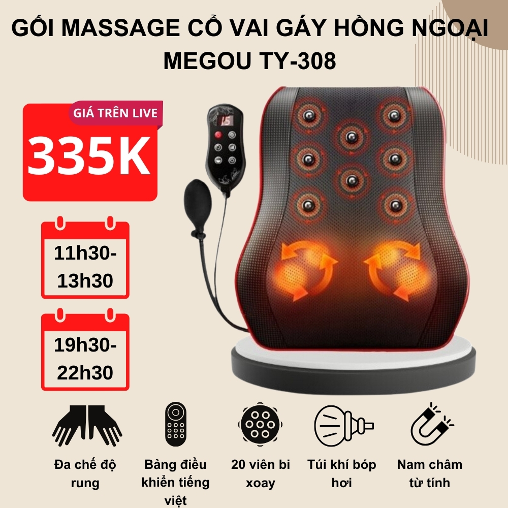 Gối Massage Cổ Vai Gáy Hồng Ngoại Cao Cấp Megou YD-708K Hỗ Trợ Giảm Nhức Mỏi Toàn Thân - BH 12 tháng - madicovietnam
